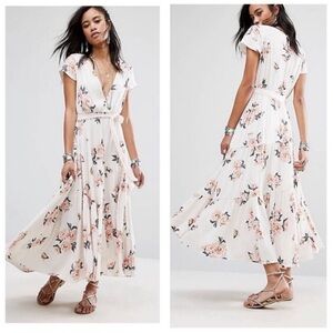 Free People Pink Ruffled Wrap Maxi Dress